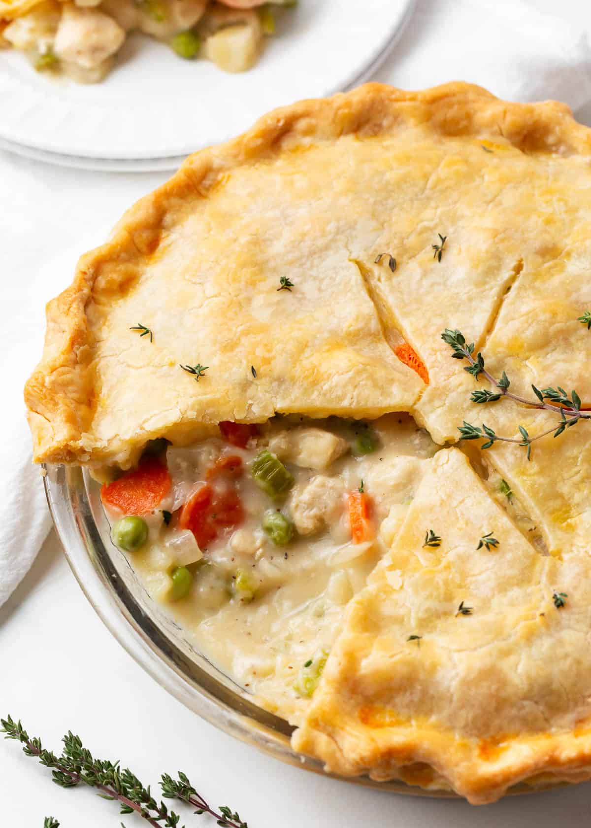 Chicken pot pie on counter.