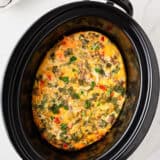 Crockpot breakfast casserole in a pot.