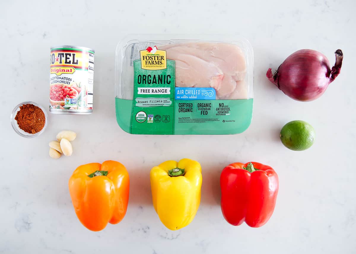 Chicken fajitas ingredients on counter.