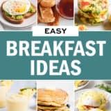 A collage of photos with easy breakfast ideas.