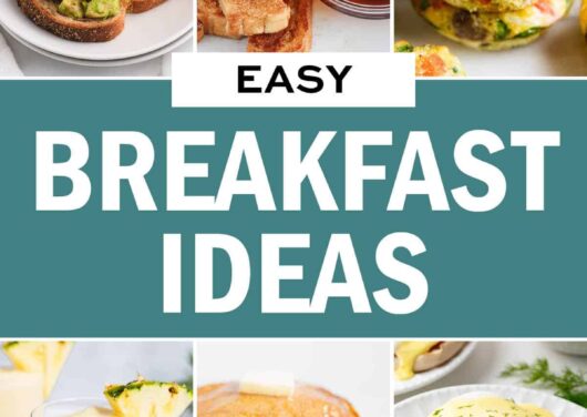 A collage of photos with easy breakfast ideas.