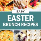 A collage of photos with easy easter brunch recipes.