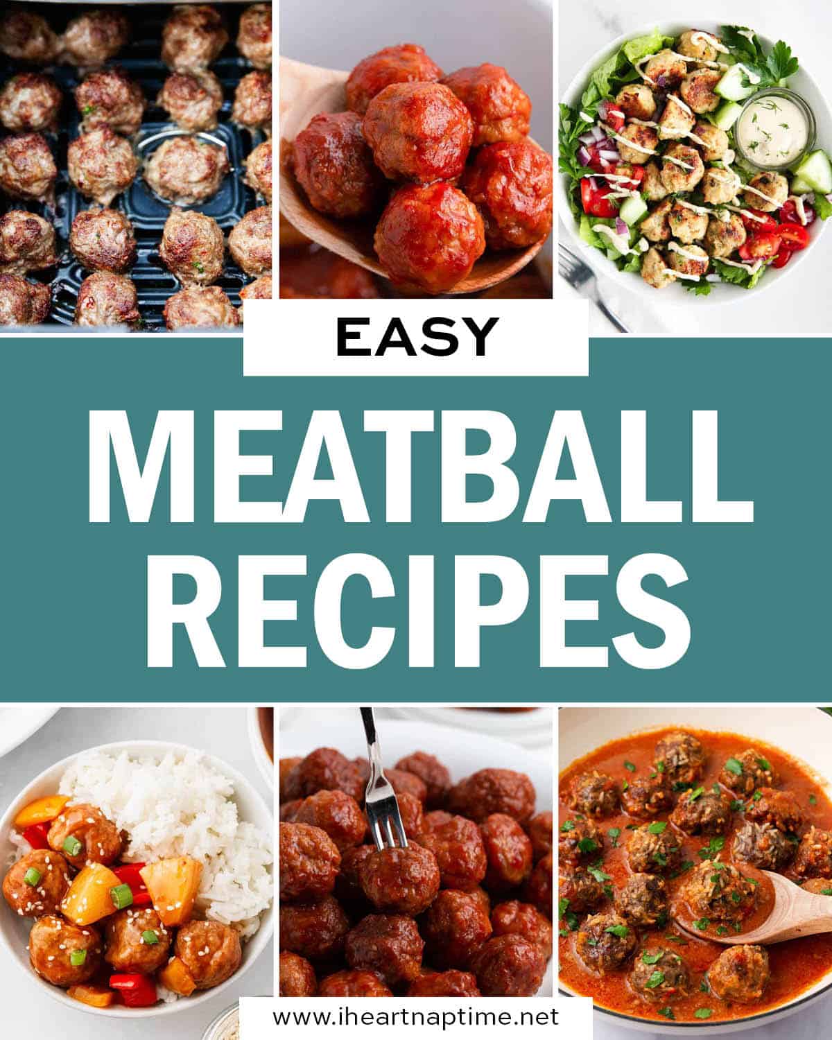 A photo collage of easy meatball recipes.