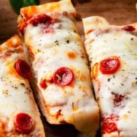 Slice of french bread pizza.