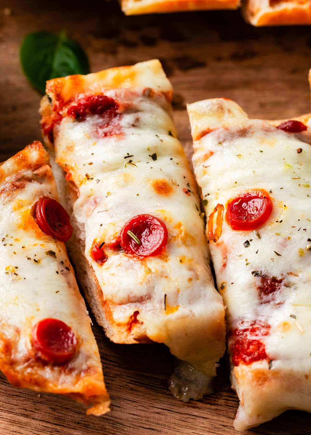 Slice of french bread pizza.
