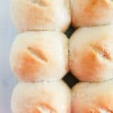 French bread rolls in baking dish.