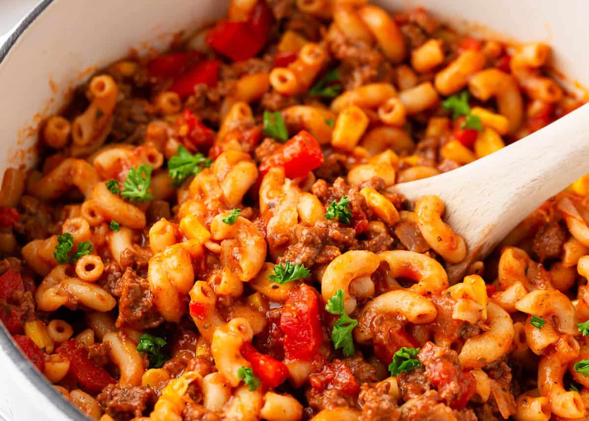 Goulash is an easy ground beef dinner recipe that makes dinner a breeze.