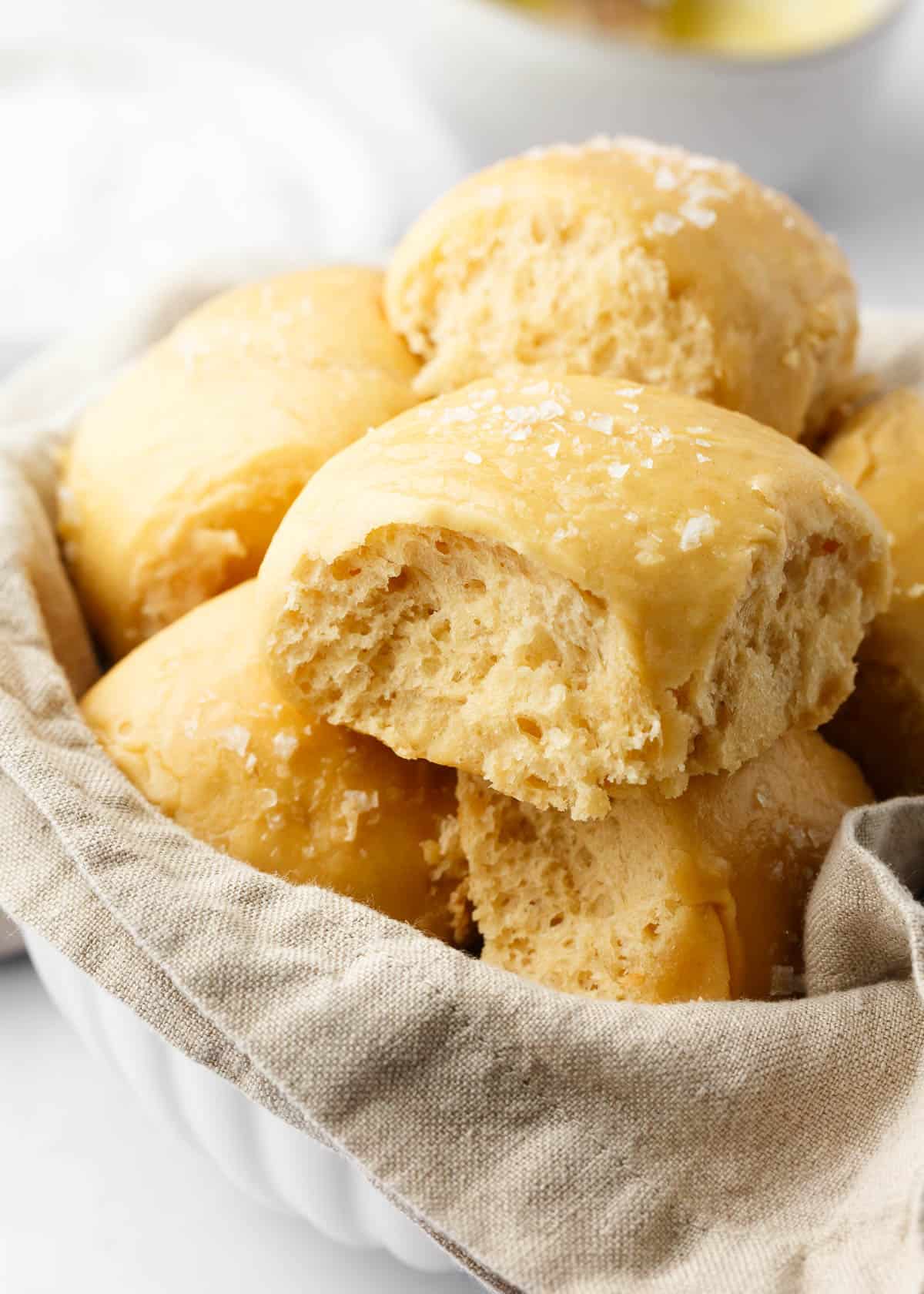 Homemade Hawaiian rolls in a basket.