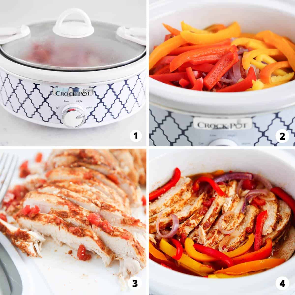 Showing how to make chicken fajitas in a crockpot. 