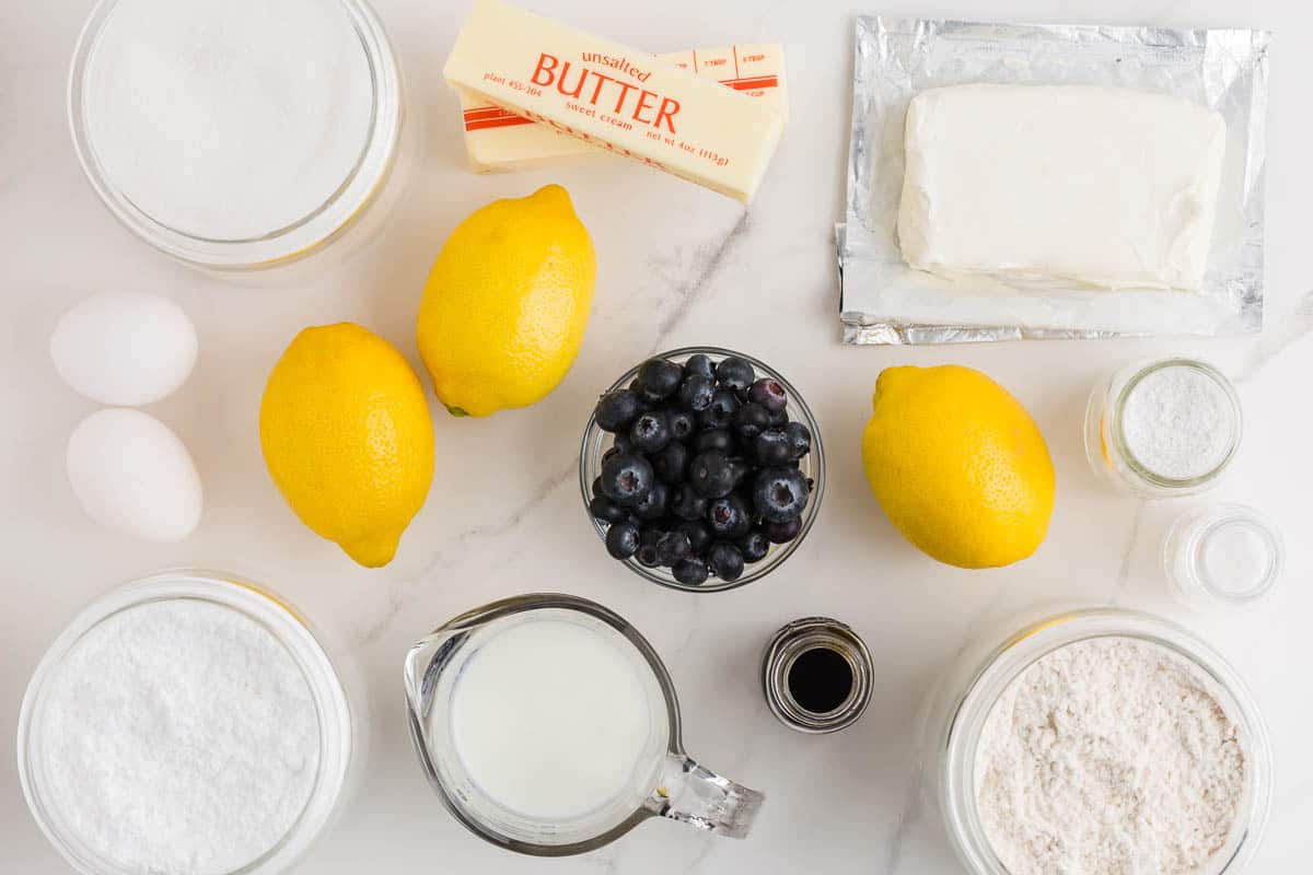 Lemon blueberry cupcake ingredients.