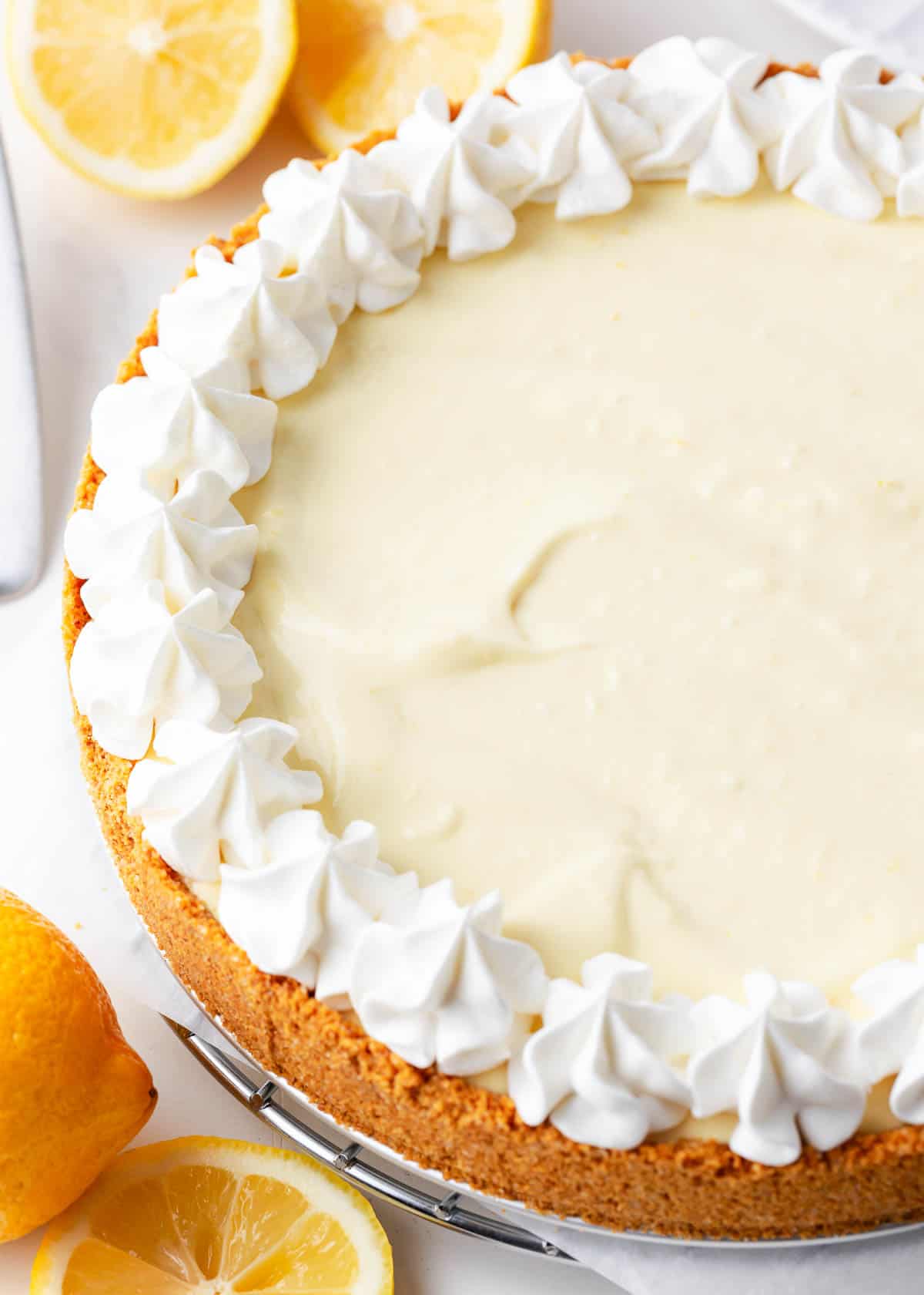 Lemon icebox pie with whipped cream on top.