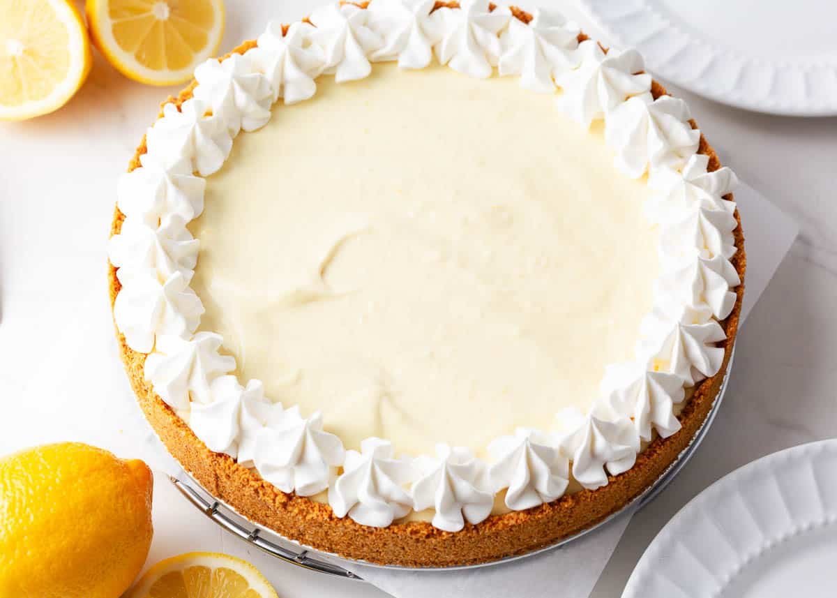 Lemon icebox pie with cream on top.