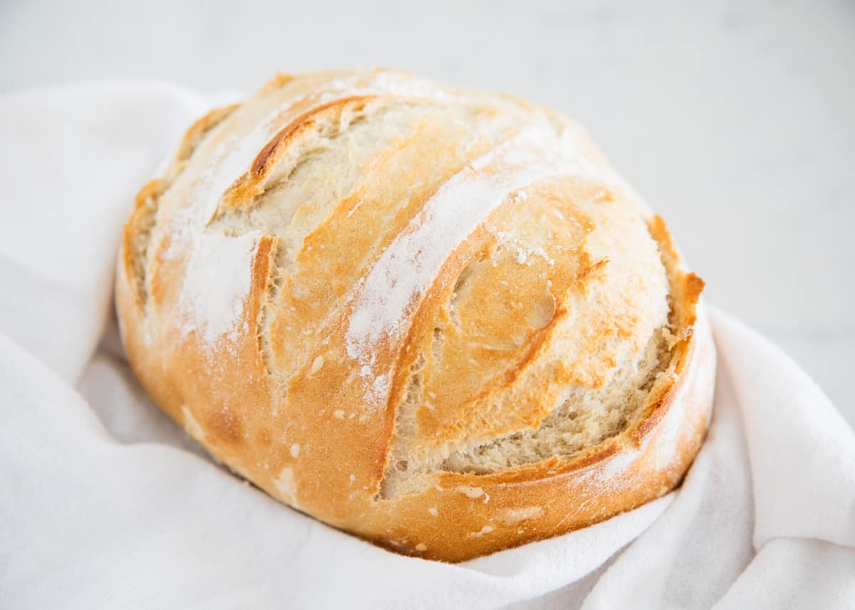 Artisan bread in a towel. 