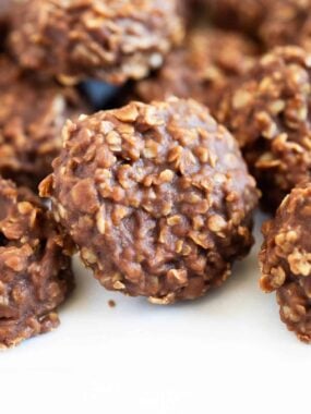 No bake cookies on a white plate.
