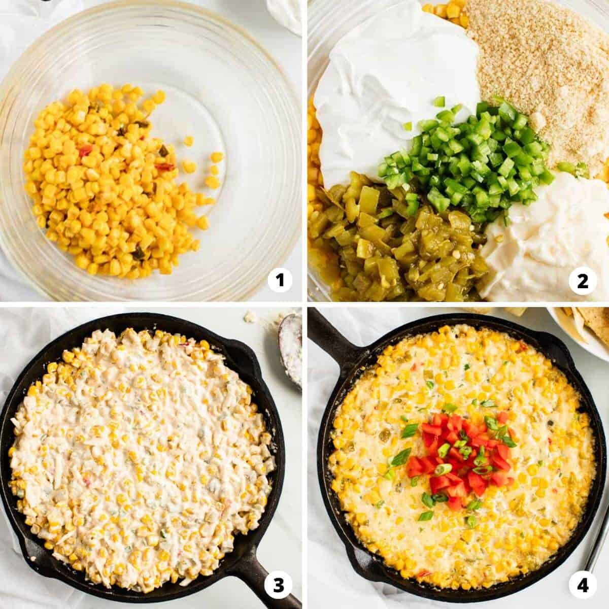 Showing how to make corn dip in a 4 step collage.