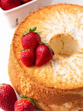 Angel food cake on a counter.