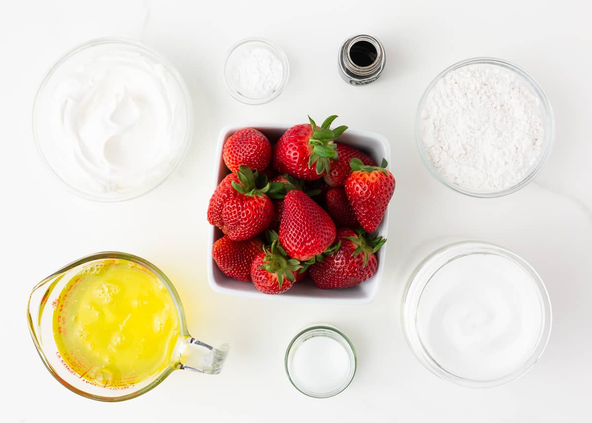 Angel food cake ingredients on counter. 