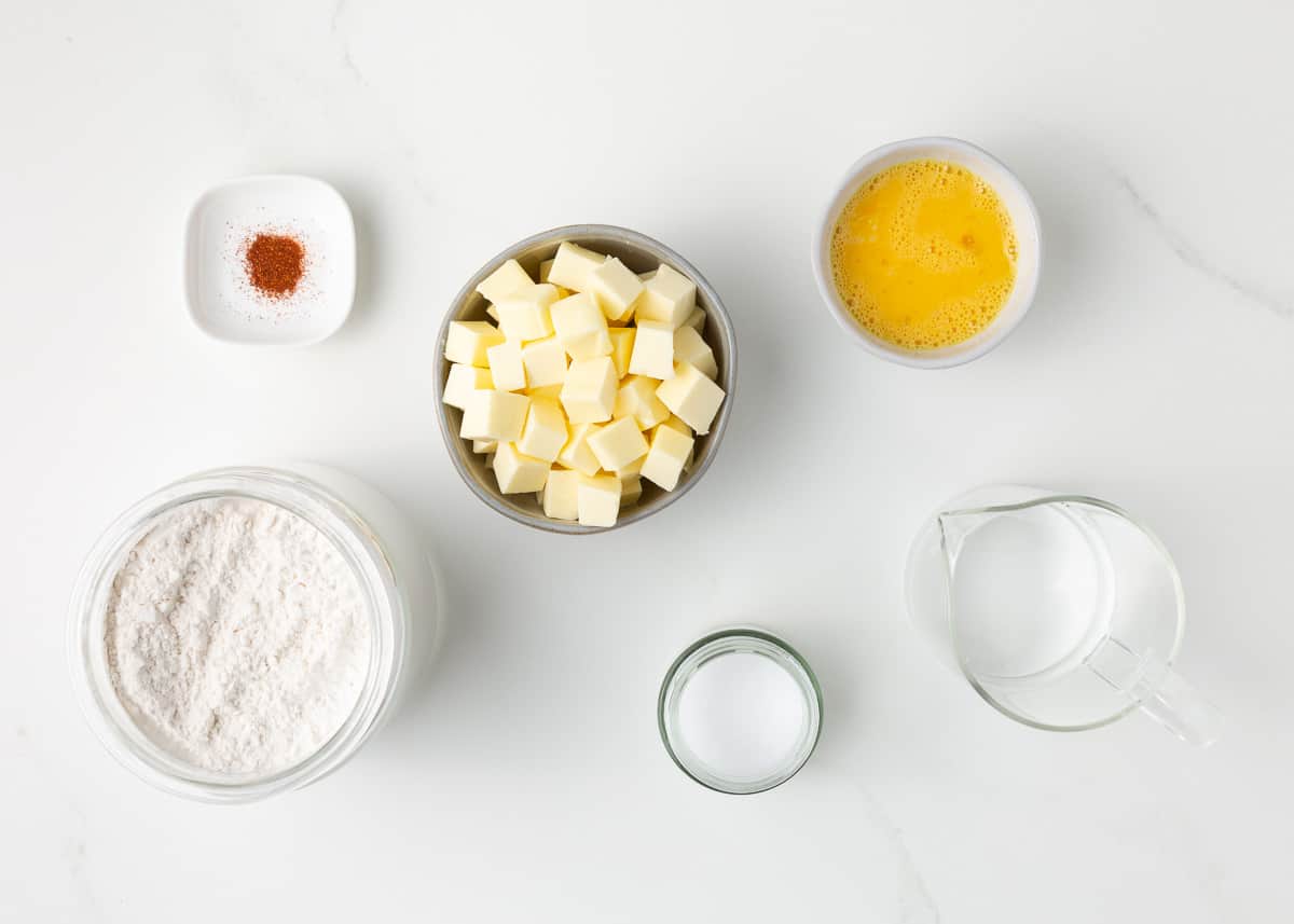 Empanada dough ingredients on counter.