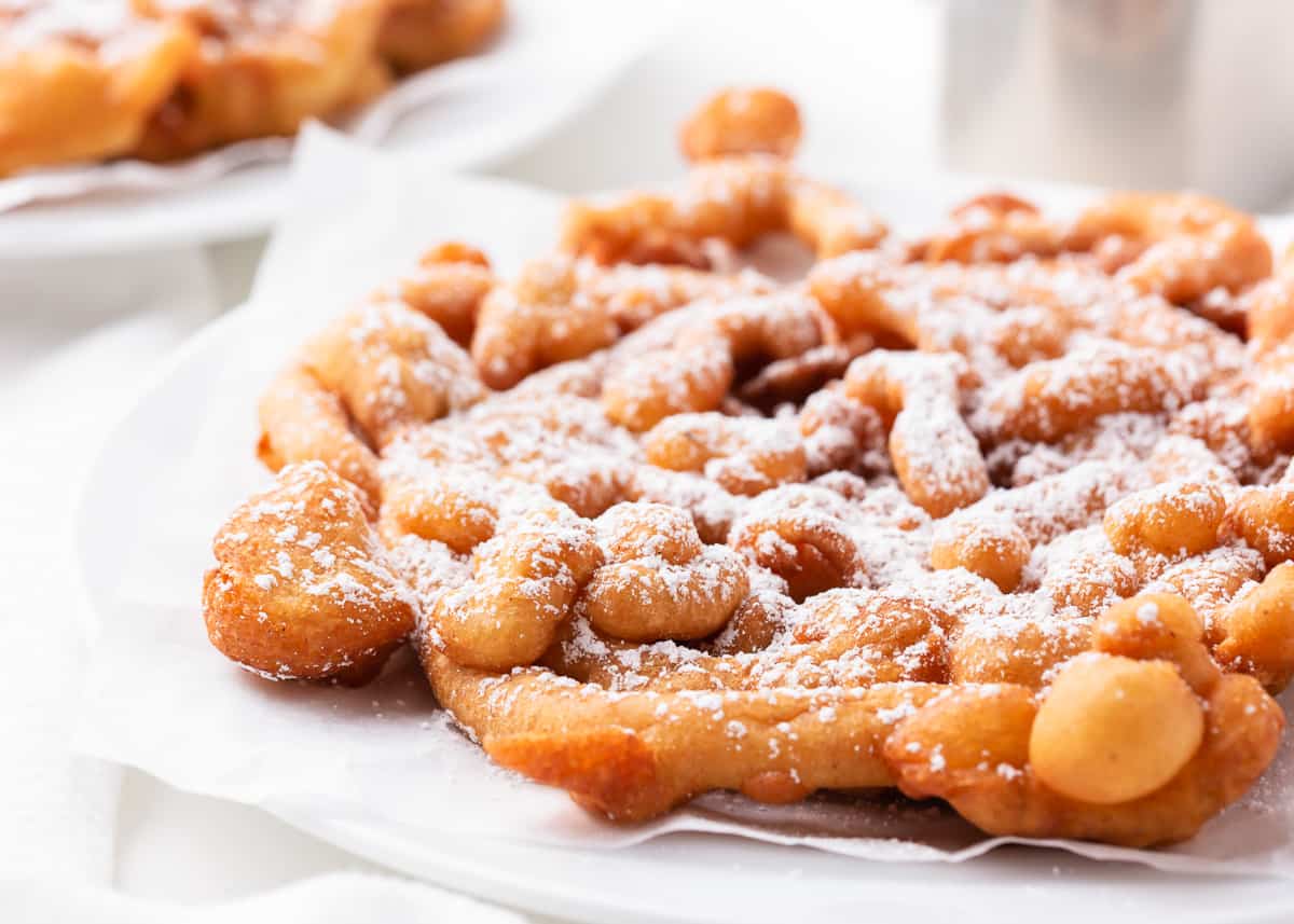 Funnel cake on a plate. 