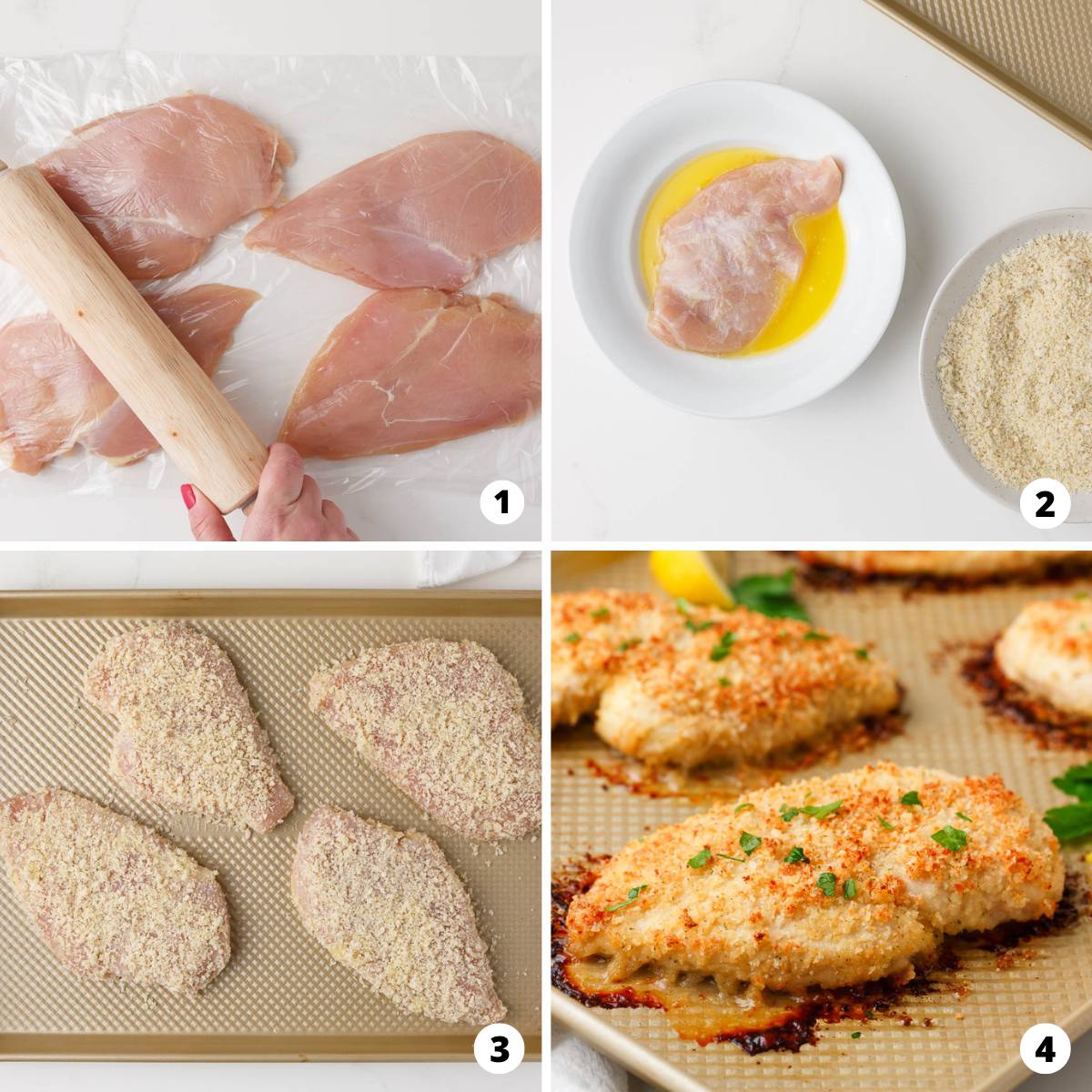 Showing how to make ranch chicken in a 4 step collage.