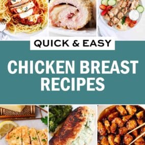 A collage photos with quick and easy chicken breast recipes.