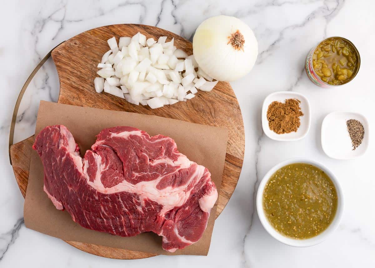 Ingredients for green chili burritos. 