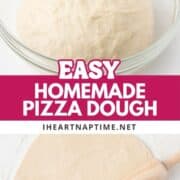 Pizza dough in a bowl then rolled out on the counter.