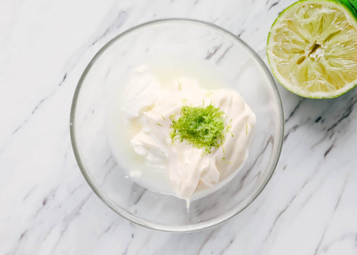 Crema mixture in a glass bowl. 