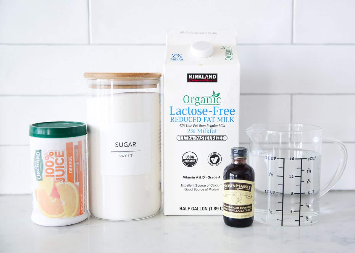 Orange Julius ingredients on the counter.