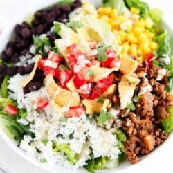 Taco salad recipe in a bowl.