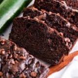 Sliced chocolate zucchini bread.