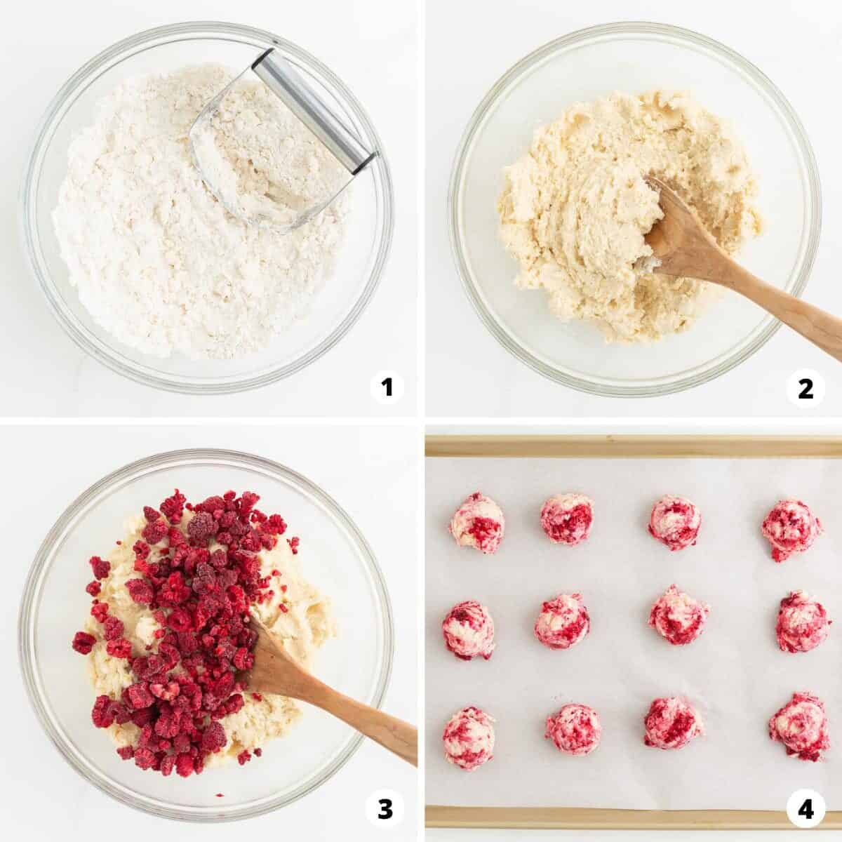 Showing how to make raspberry cookies.