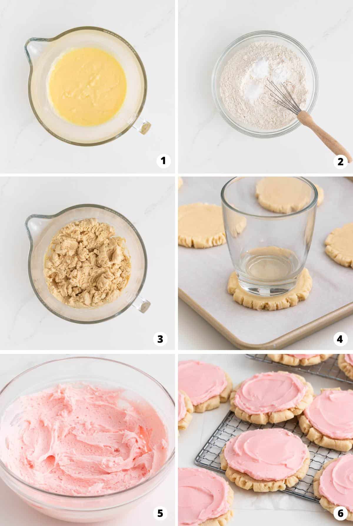 Showing how to make swig cookies in a 6 step collage.