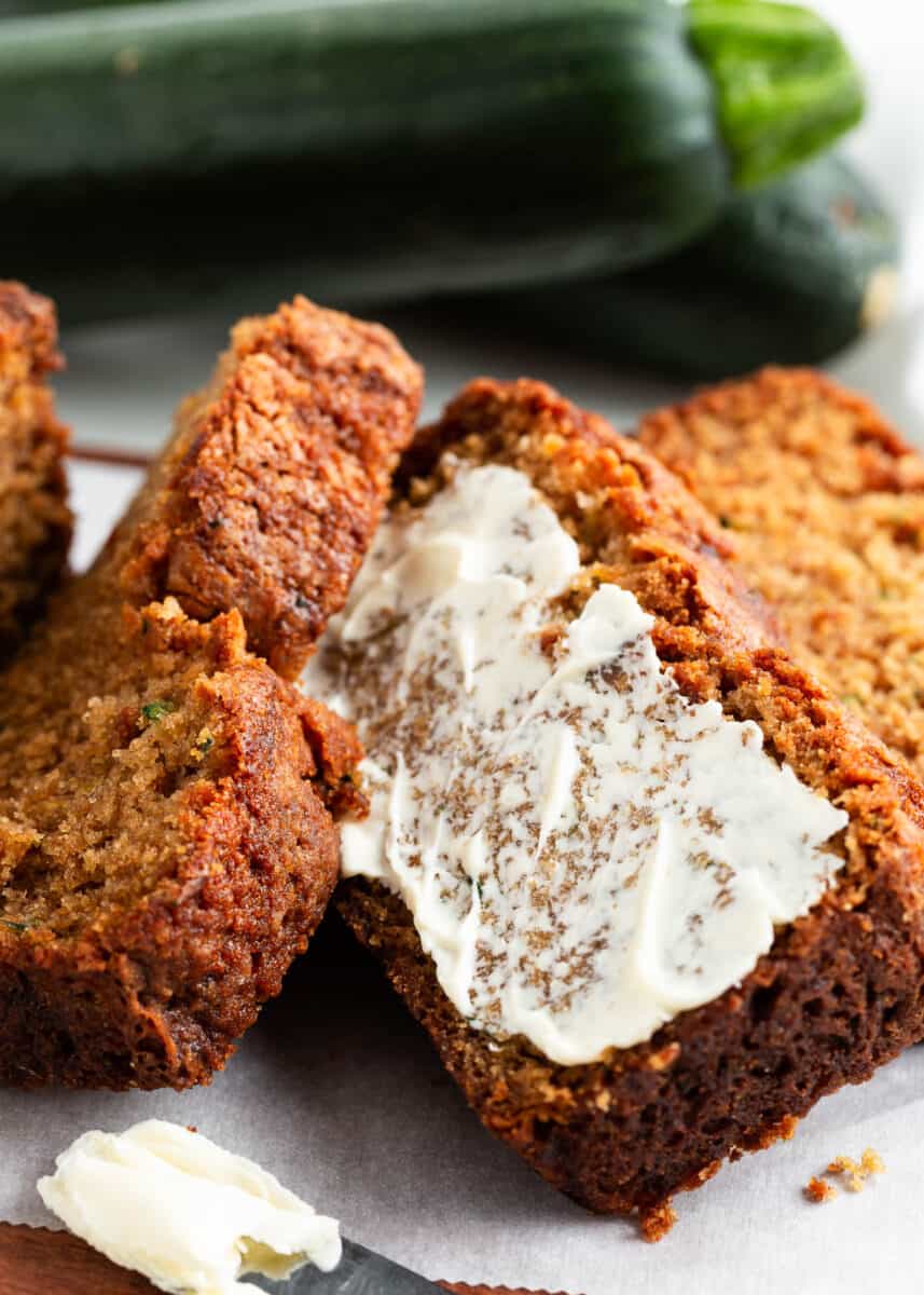 Zucchini bread with butter.