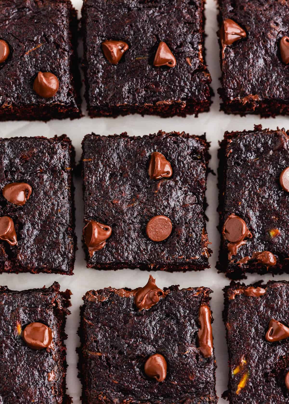 Zucchini brownies on counter.