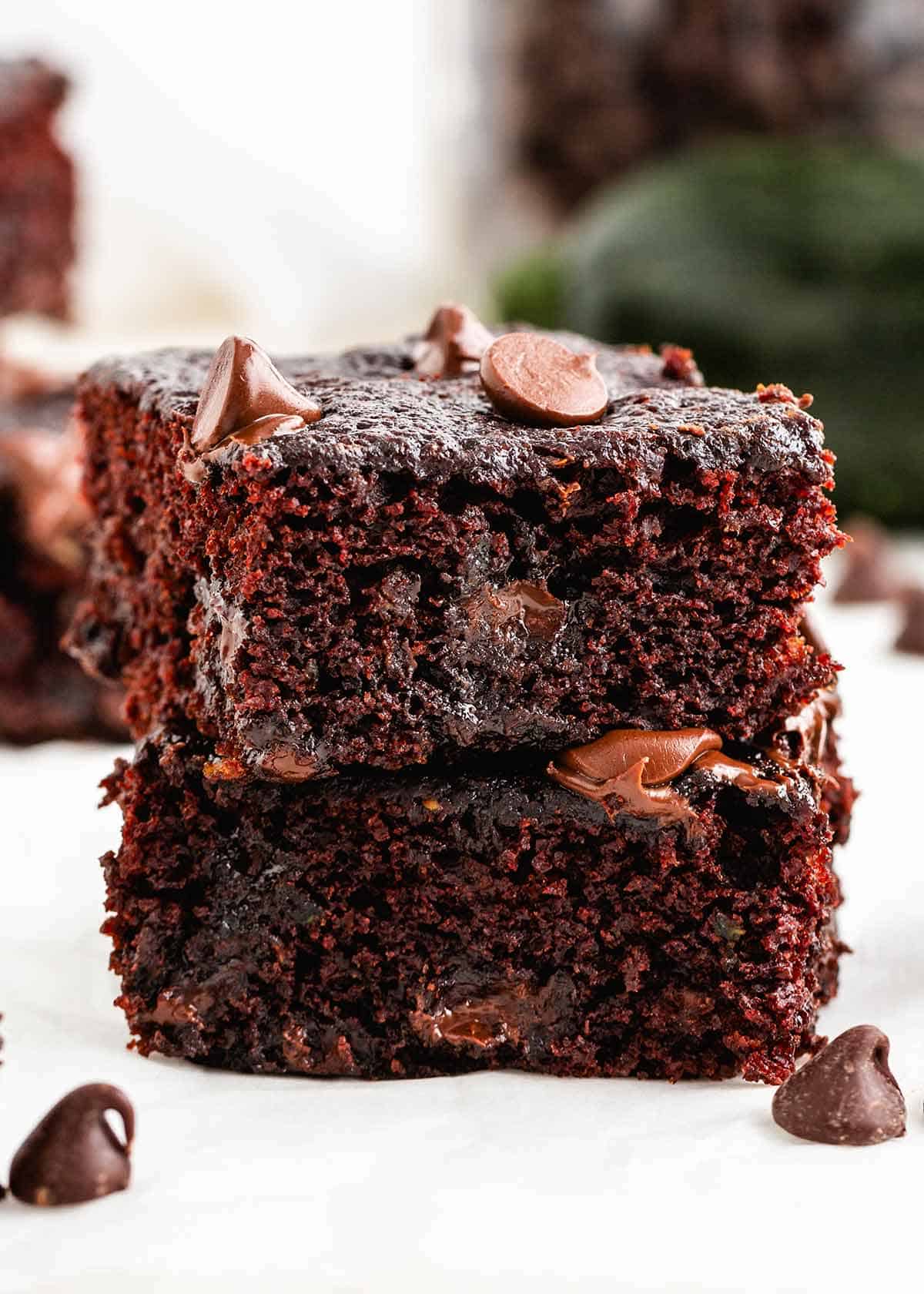 Stack of zucchini brownies.