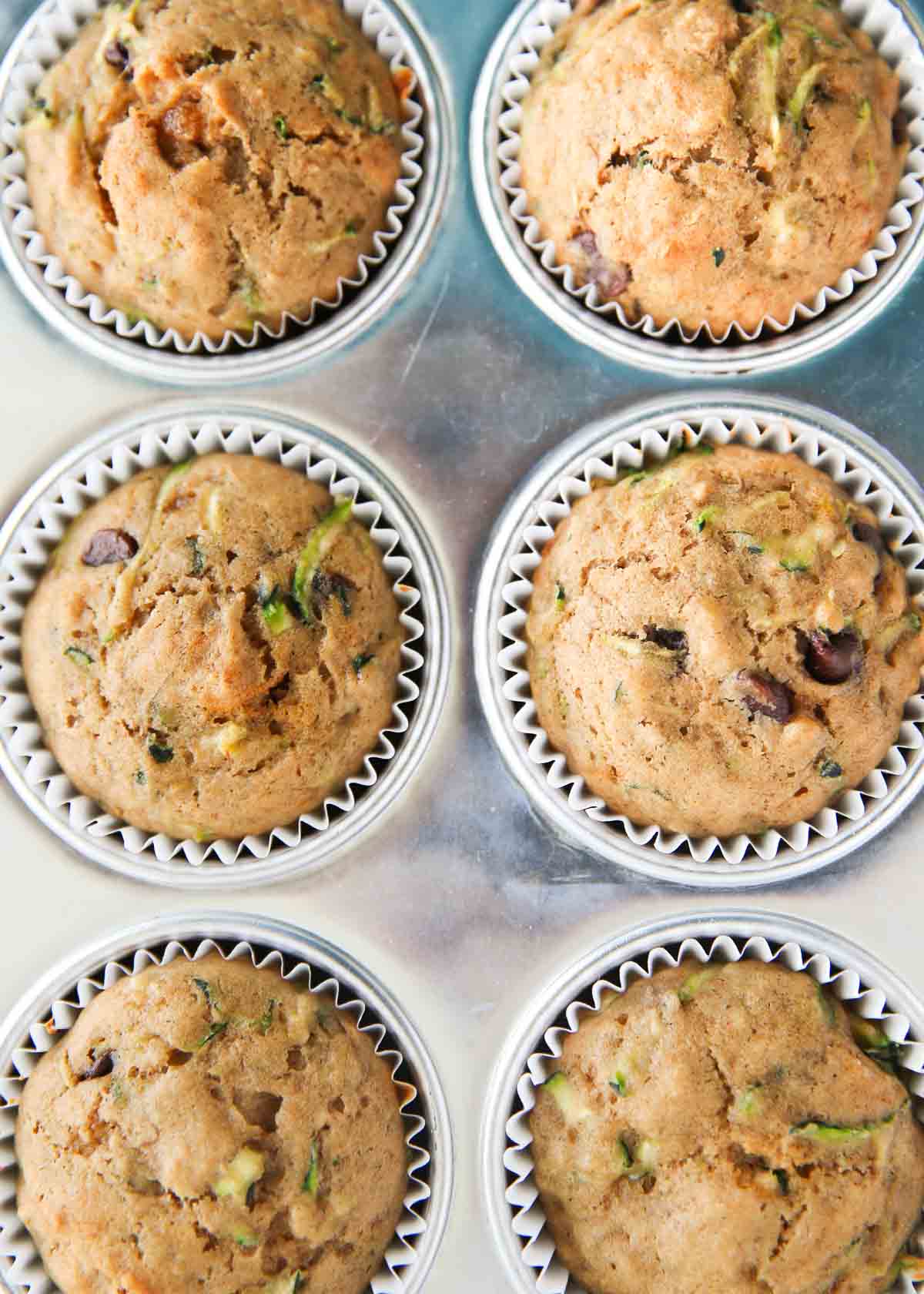 Banana zucchini muffins in tin pan.