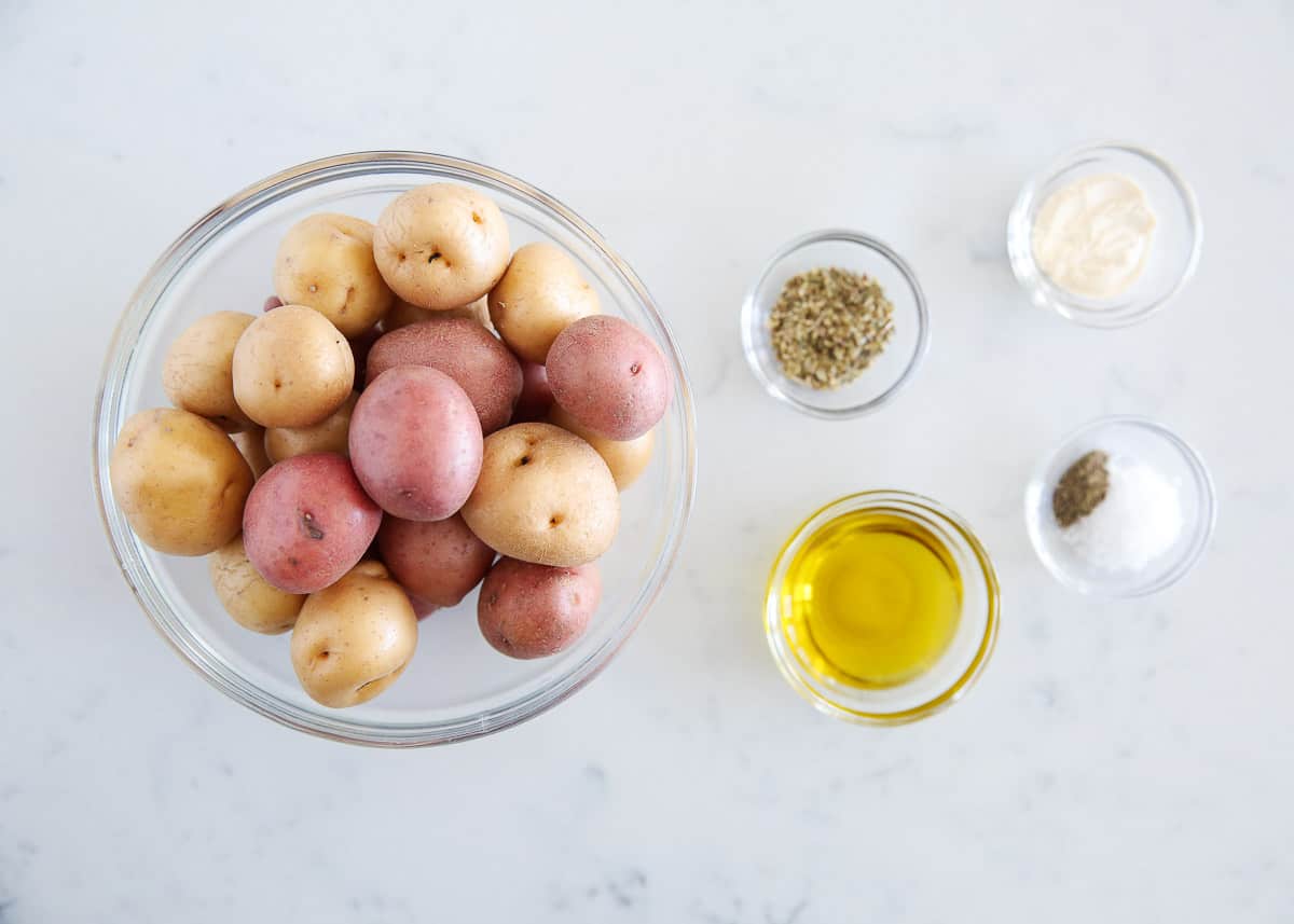 Grilled potato ingredients on counter.