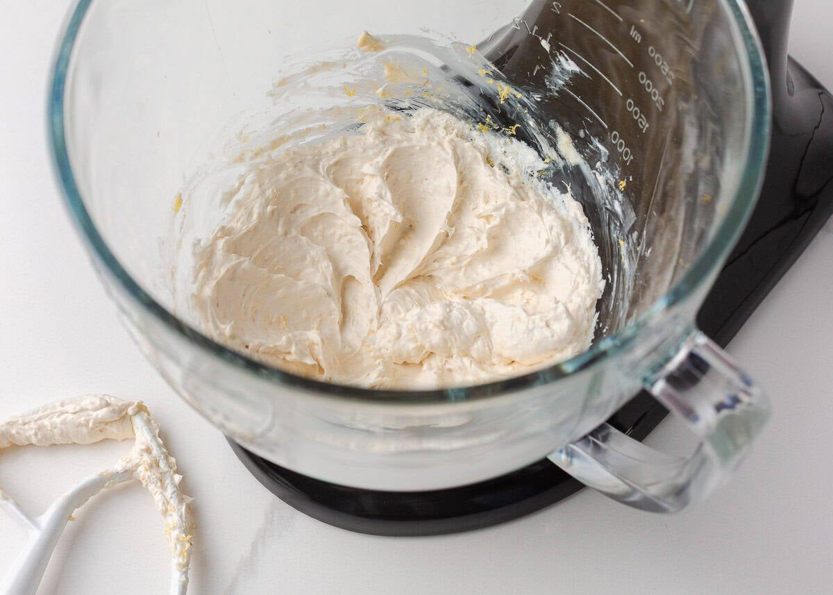 Smooth crepe batter mixed in a blender until creamy and lump free.