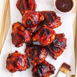 BBQ chicken on a pan.