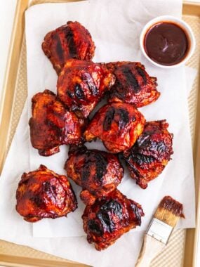 BBQ chicken on a pan.
