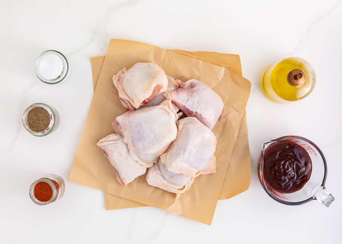 BBQ chicken ingredients on the counter.