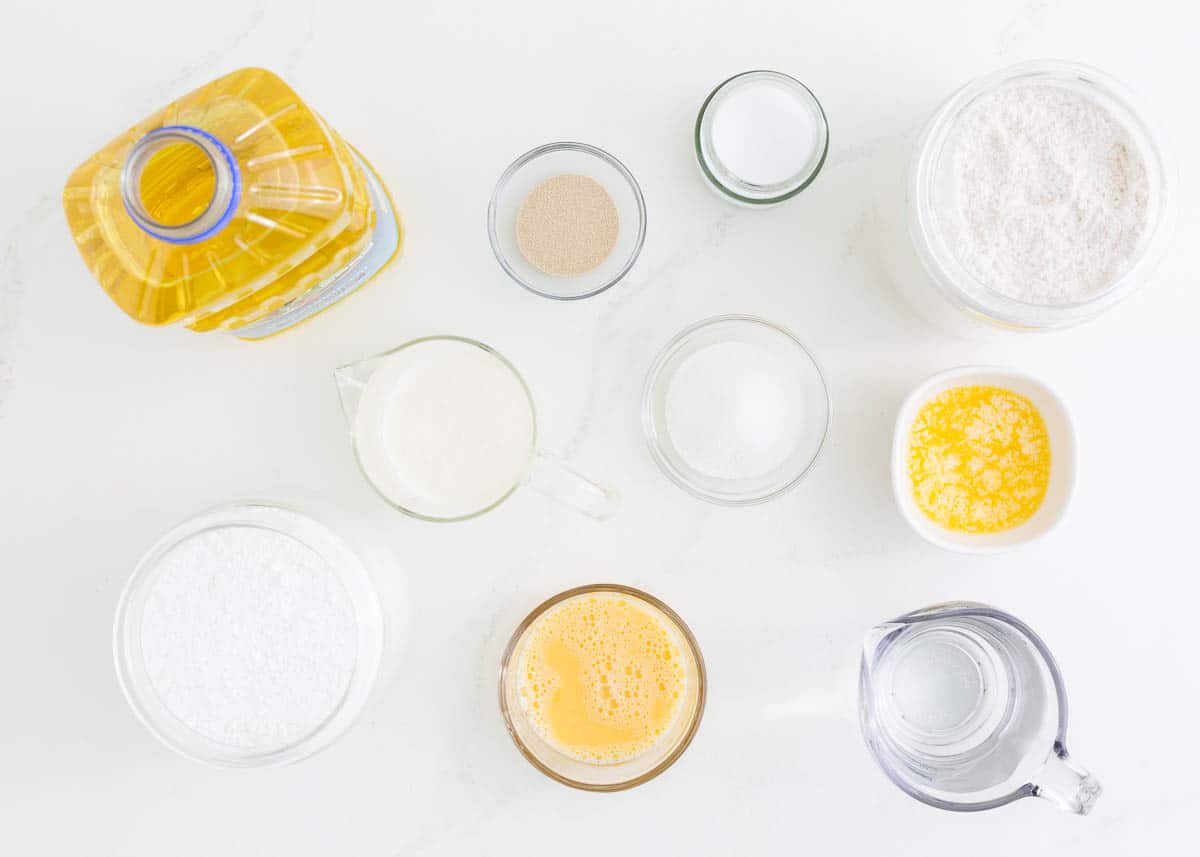 Beignet ingredients on counter.