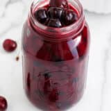 Cherry pie filling in a jar.