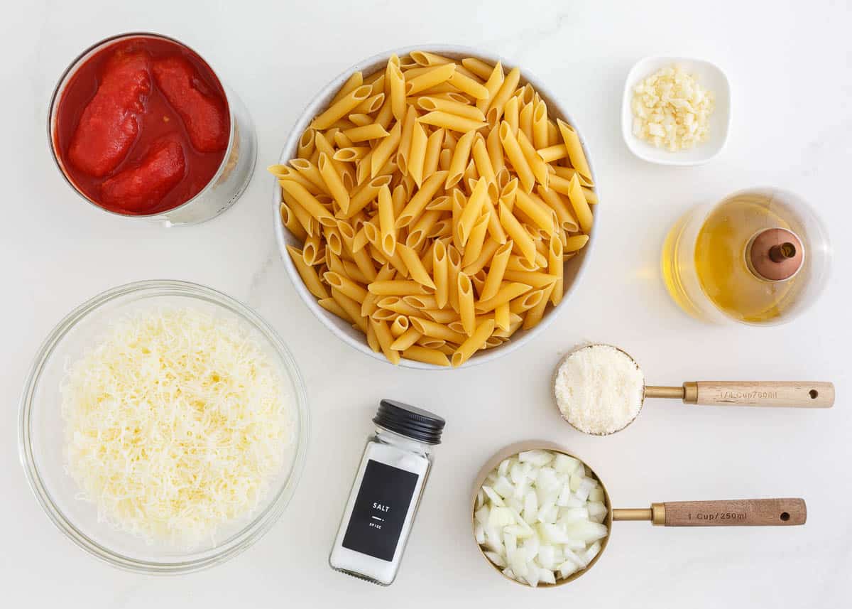 Mostaccioli ingredients on the counter.