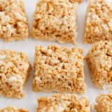 Peanut butter rice krispie treats on countertop.