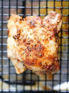 Chicken thighs cooked in the oven.