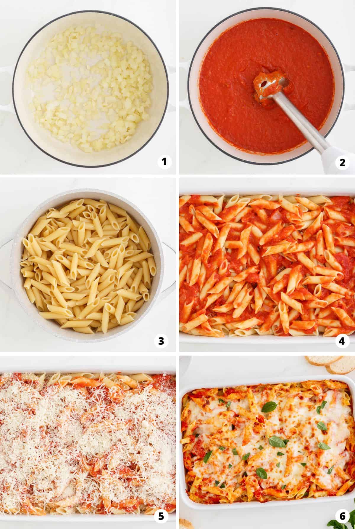 Showing how to make mostaccioli in a 6 step collage.