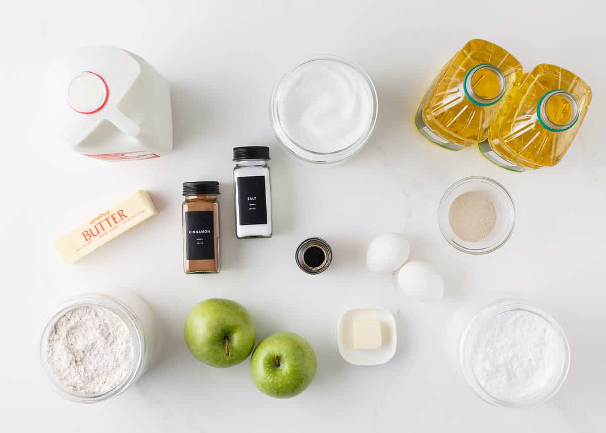 Apple fritters ingredients on the counter.