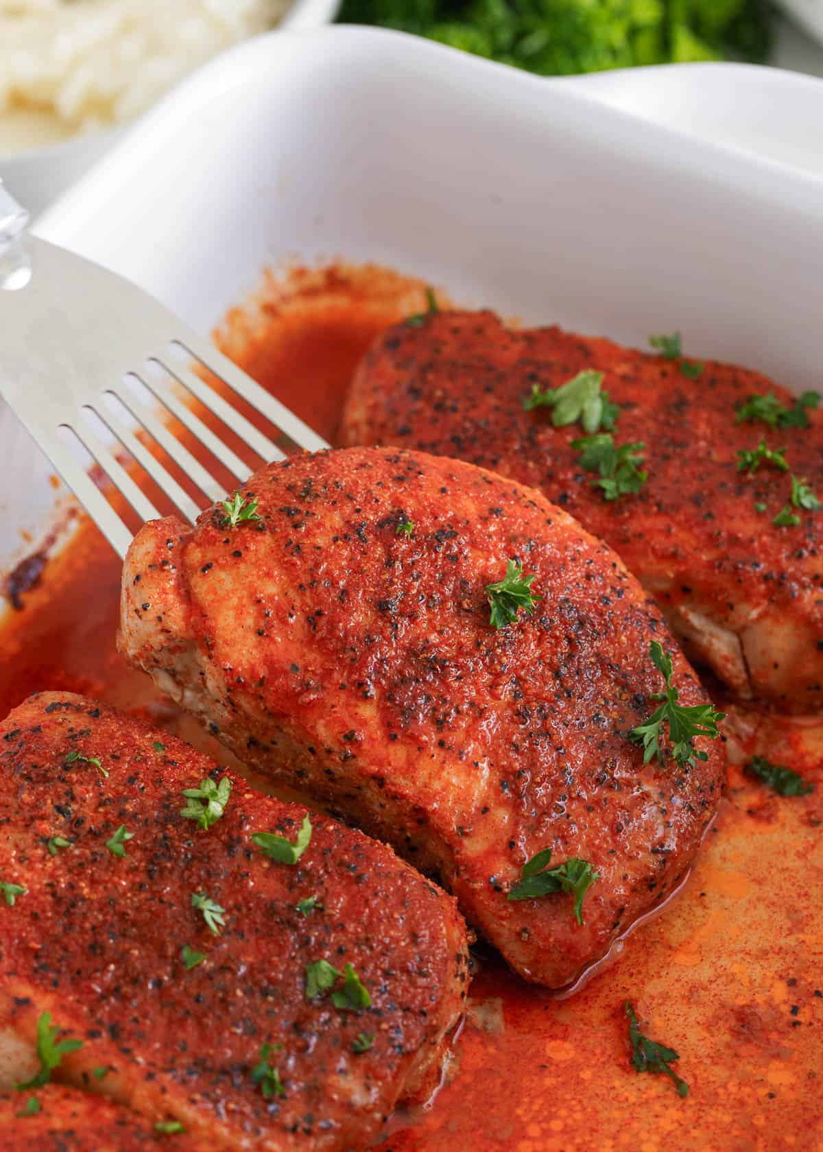 Pork chops baked in the oven.